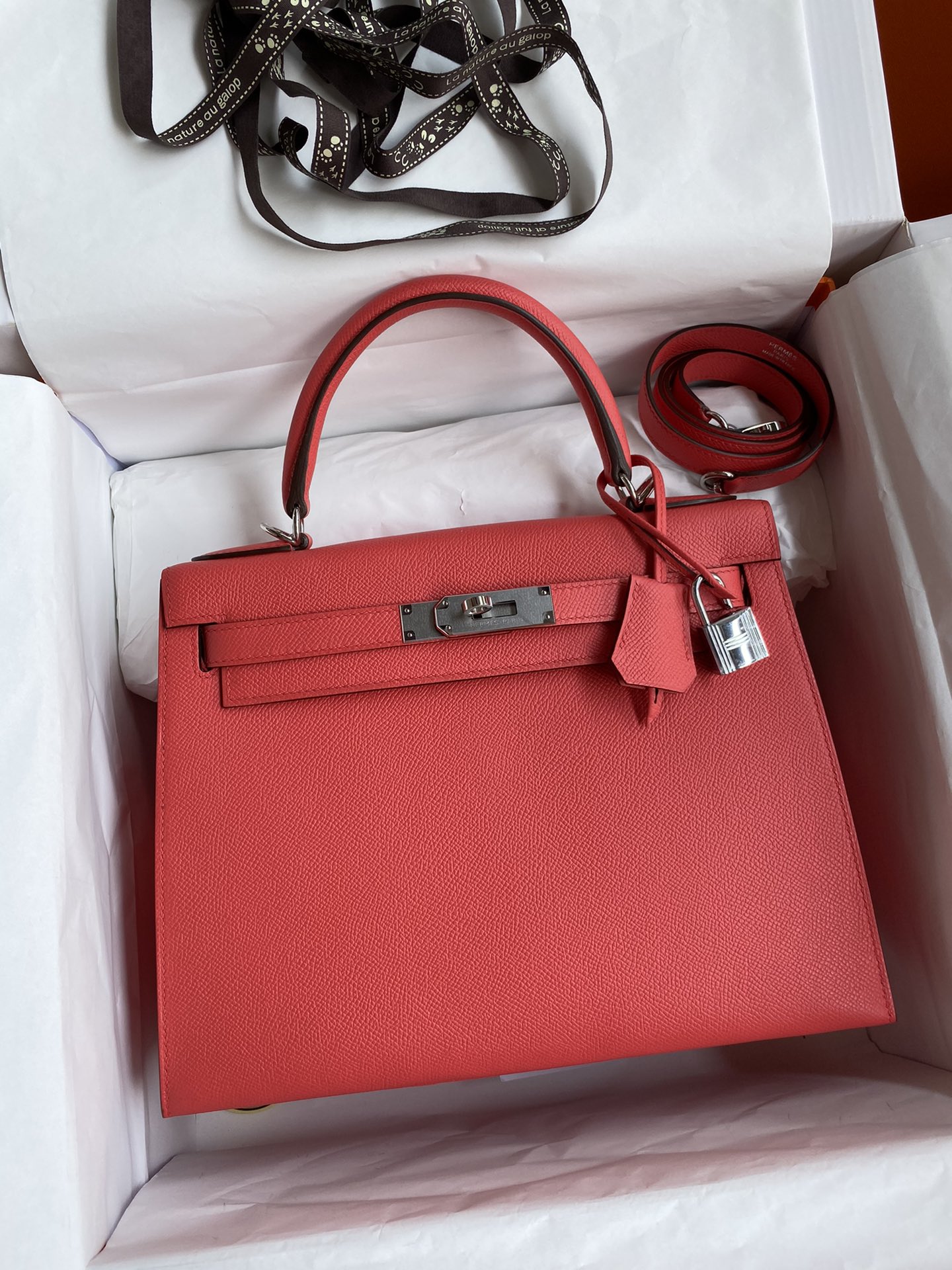 Hermes Kelly 28cm Handbag Shoulder Bag in Pink Red Epsom Leather